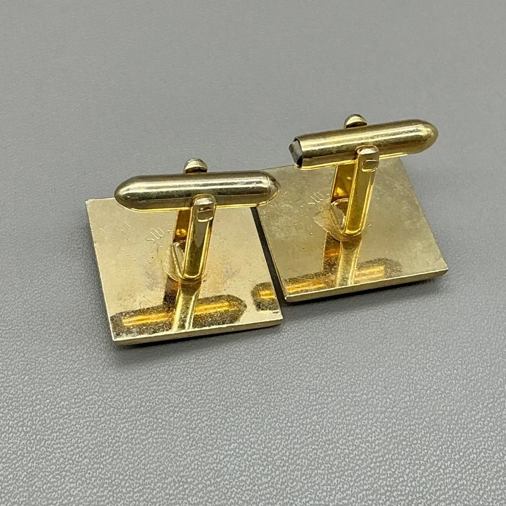 Swank Gold Tone Cufflinks Tie Clip Set AB Rhinestone Mid Century Men's Vintage
